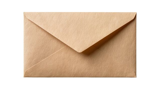 Brown kraft paper envelope with pointed flap, isolated on transparent background