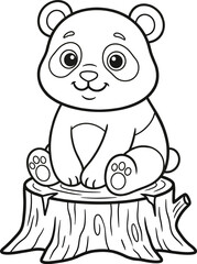 Fototapeta premium Cute panda bear sitting on tree stump
