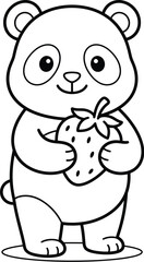 Obraz premium Cute panda bear holding a strawberry