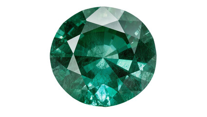 Round cut deep green gemstone with brilliant facets, isolated on transparent background © Jonathan