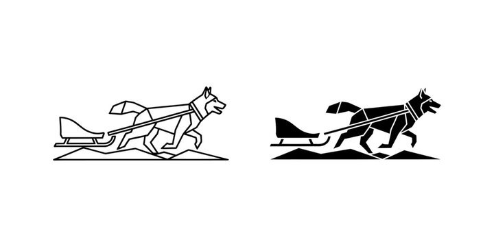 Husky pulling sled winter adventure vector with sled dog winter sport working dog transportation adventure illustration monochrome silhouette recreation