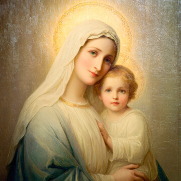 Sacred Mother and Child Iconic Portrait &ndash; Generative AI &ndash; no real persons