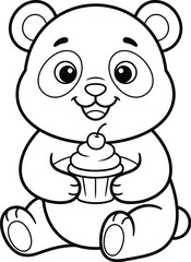 Obraz premium Smiling panda bear holding a cupcake