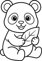 Obraz premium Cute panda bear holding a leaf