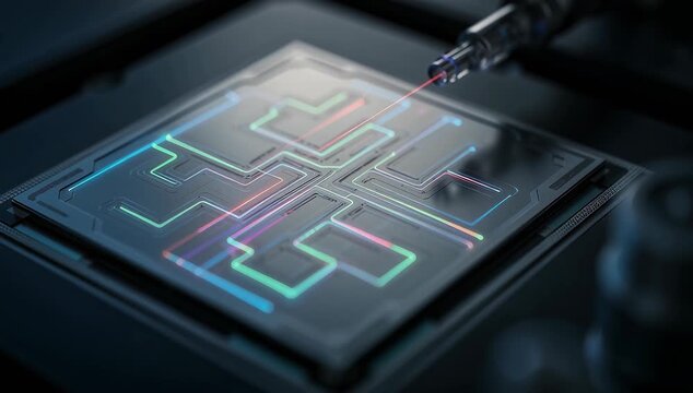 Futuristic Circuit Board with Pulsating Lights and Dynamic Patterns