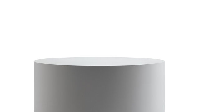 Simple gray cylinder pedestal, isolated on transparent background for product display