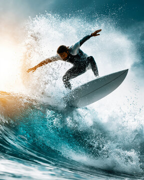 Professional Surfer Performing Aerial Maneuver on Wave &ndash; Generative AI &ndash; no real persons