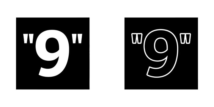 Number nine in quotes vector icon set with quotation typography punctuation interface collection character