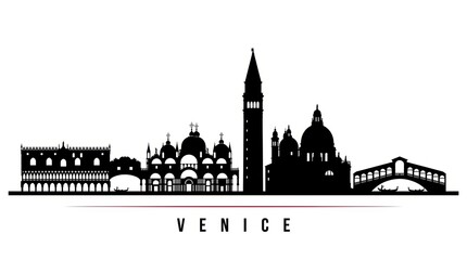 Obraz premium Black and White Silhouette of Venice Skyline – Romantic Canal City Vector Illustration
