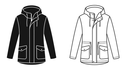 Hooded jacket line art illustration black and white versions shown © FARISTA