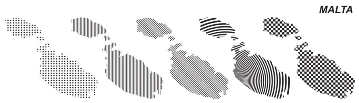 Malta map infographic simple design element, black abstract geometric pattern icon style Malta country landscape outline shape vector illustration