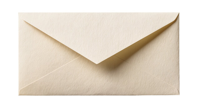 Cream textured envelope with pointed flap, isolated on transparent background