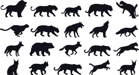 Obraz premium Collection of black silhouettes depicting various wild cats and felines in different poses silhouette