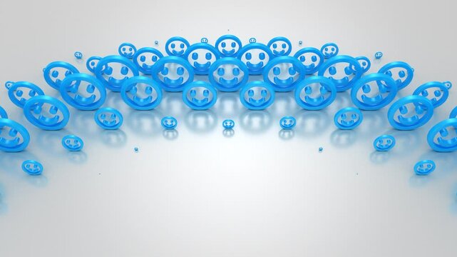 Smiles Form a Wave. Abstract motion, two color, 3d rendering, 4k resolution
