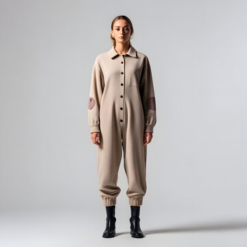Person wearing gray protective coverall suit