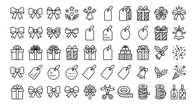Gift delivery and parcel outline icon collection with shipping symbols