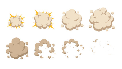 Cartoon dust cloud explosion and smoke animation elements set © Alan