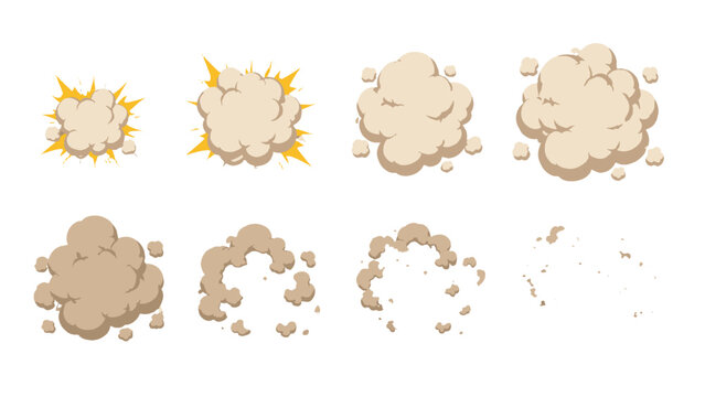 Cartoon dust cloud explosion and smoke animation elements set