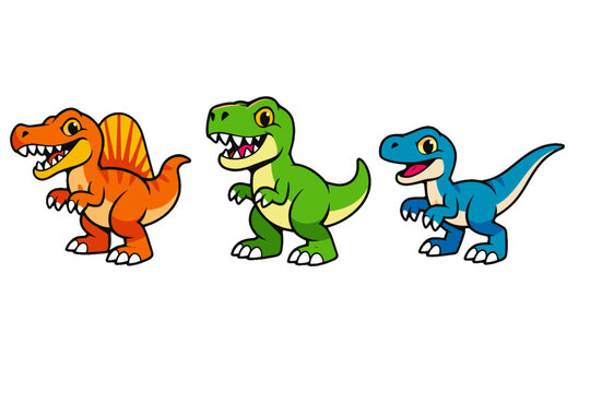 Three cartoon dinosaur characters isolated on white background