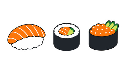 Cute sushi vector set with nigiri, roll, and roe gunkan © Alan