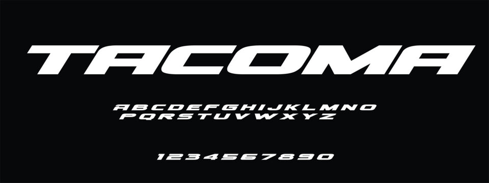 Tacoma TRD Off Road Lettering Font Vector Design Bold Automotive Typeface for Pickup Trucks Decals Stickers Offroad Racing Vehicle Graphics and Adventure Themes	
