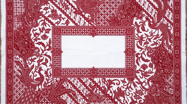 Traditional indonesian batik fabric pattern with phoenix motif and copy space