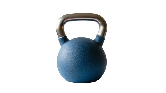 Blue kettlebell with metallic handle, isolated on transparent background