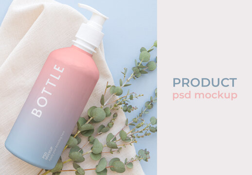 Elegant Bottles Mockup With Eucalyptus Leaves PSD