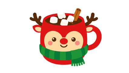 Cute reindeer mug with hot chocolate marshmallows and scarf © Alan