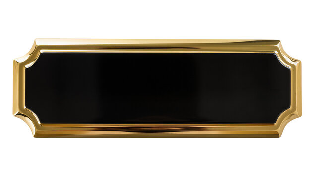 Ornate golden framed black plaque, isolated on transparent background