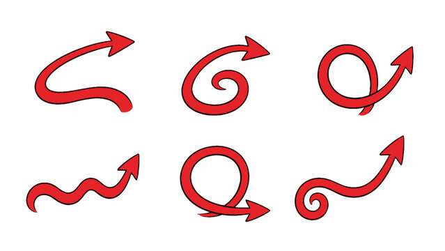 Set of red cartoon devil tail symbols on white background