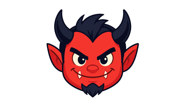 Cartoon devil head mascot icon with horns and fangs