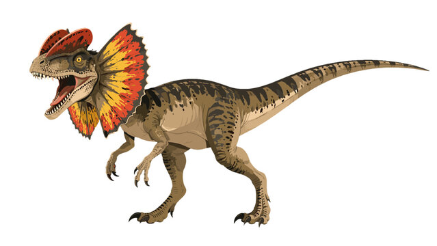 Frilled Dilophosaurus dinosaur side view isolated on white