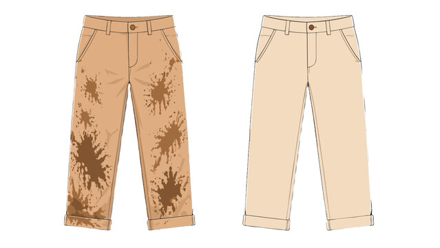 Dirty and clean casual pants before and after washing vector
