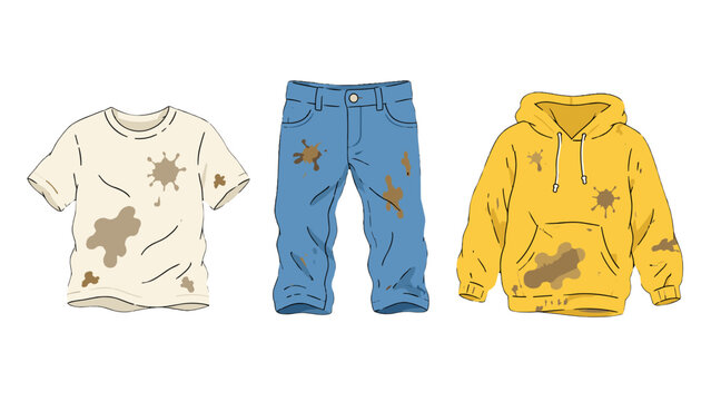 Dirty stained clothes set with shirt jeans and hoodie