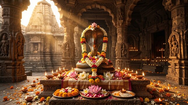 Nag panchami sacred serpent festival collection in traditional temple