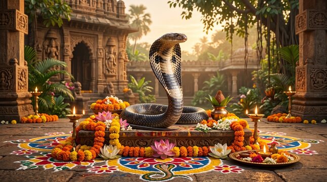 Nag panchami sacred serpent festival collection in temple courtyard