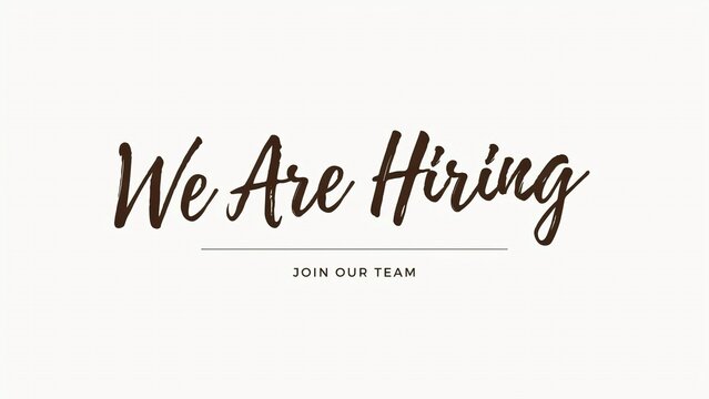 Brown text on white background reads we are hiring with join our team underneath