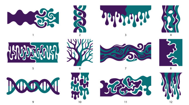Abstract vector patterns in teal and purple with organic designs  