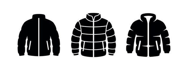 Puffy jacket icons: three styles of winter puffer jackets © Lili