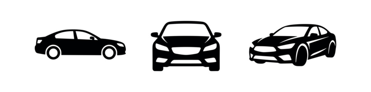 Car icons: side, front, and angled views of a modern sedan
