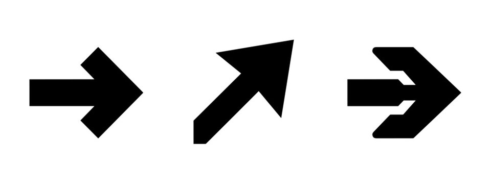 Three black arrow icons pointing right on a white background