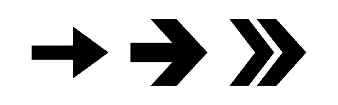 Three black arrow icons pointing right on a white background