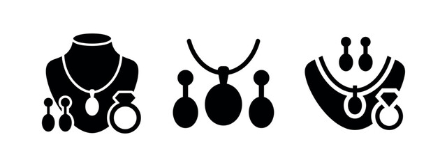 Fototapeta premium Jewelry Set Icons: Necklace, Earrings, and Ring Collection