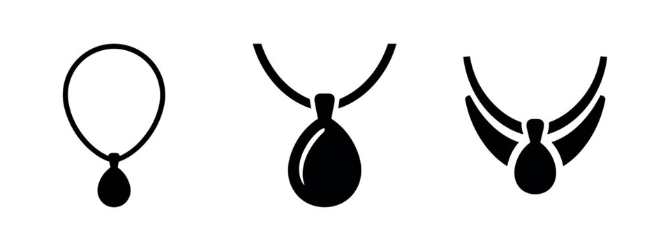 Pendant Necklace Icons Set in Silhouette: Various Styles of Necklaces