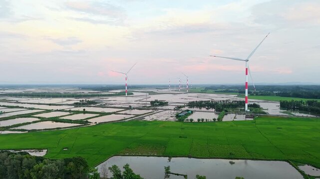 Renewable Energy And Sustainability Concept With Wind Turbines In Coastal Bangladesh