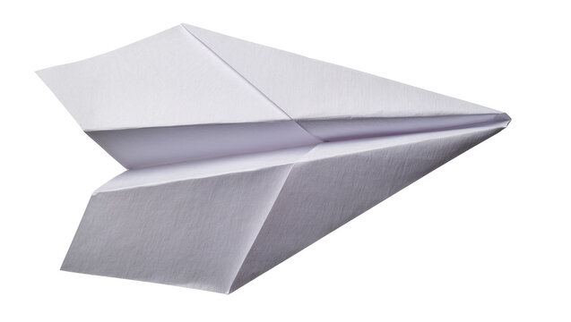 White paper airplane folded from a sheet of paper, isolated on transparent background