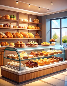 A bakery display case filled with various pastries and bread (2)