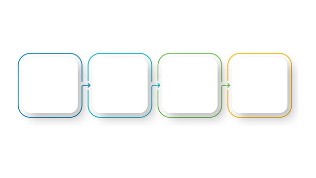 Four step process diagram with empty rounded square boxes isolated on transparent background
