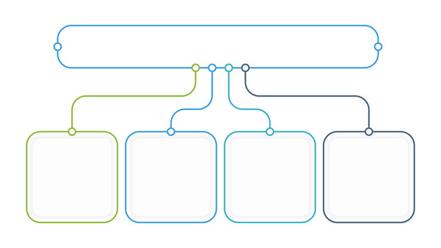 Infographic template with a central title box and four square options isolated on transparent background